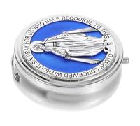 HOLIDYOYO Boîte à Bijoux Catholique en Alliage de Zinc Organisateur Rétro pour Chapelet et Bagues Coffret de Rangement Bleu Inscription Petite Boîte Décorative pour Souvenir Religieux 1