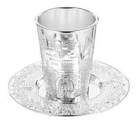 HOLIDYOYO Coupe De Kiddouch Et Plateau Gobelet À Vin Verre À Vin En Métal Calice En Relief Verres À Boire Pour Shabbat Et Havdalah Judaica Shabbos Et De