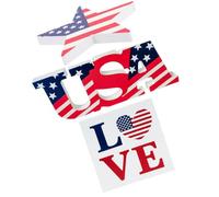 HOLIDYOYO Décoration en Bois Usa 3 Pièces pour Fête de L'Indépendance Américaine - Ornement de Table Patriotique en Bois Naturel Décoration Intérieure pour Memorial Day et Célébrations du