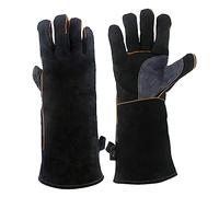HOLIDYOYO Gants de Travail Cuir Bovin Double Couche Résistants Chaleur et Brûlure Gants de Protection pour Soudure Barbecue et Four