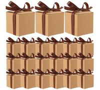 HOLIDYOYO Lot de 50 set de Boîtes Carrées en Papier Kraft pour Chocolats et Bonbons Ruban Café Petites Boîtes d'Emballage Présent pour Mariage Fêtes et Pâtisserie Accessoires