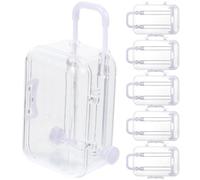 HOLIDYOYO Lot de 6 Mini-boîtes à Dragées de Valise Transparente, Petit Format Blanc, Boîte à Bonbons de Voyage pour Mariage, Enterrement de Vie, Fête à Thème, Coffret Sucrerie Compact