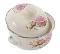 HOLIDYOYO Marmite À Soupe En Émail À Double Oreille Marmite Ronde Couverte Tasse À Bols En Porcelaine Rôtissoire Avec Couvercle Plat À Four Avec Couvercle À