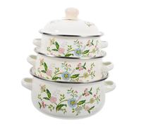 HOLIDYOYO Marmite En Émail Avec Couvercle 3 Pièces Ensemble De Marmites En Émail Rétro À Fleurs À Soupe Vintage Casserole Antiadhésive À Ragoût Sans Danger Pour Les