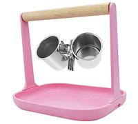 HOLIDYOYO Perchoir pour Perroquet avec Mangeoire Intégrée, Support De Cage en Plastique, Bois Et Acier Inoxydable, Taille Petite, Usage Bureau Et Entraînement, Adapté Aux Perruches Et Calopsittes