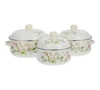 HOLIDYOYO Set de 3 Marmites à Soupe en Émail Vintage Beige avec Couvercles, Design Double Poignée, pour Mijoter et Cuisiner Cuisine