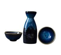 HOLIDYOYO Set de Service Saké Céramique Vintage Traditionnel Pot à Vin de Riz Fin avec Tasses Étoiles Bleues pour Maison et Restaurant