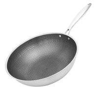 HOLIDYOYO Wok en Acier Inoxydable 34 CM Poignée Simple Poêle à Frire Antiadhésive à Structure Nid d'Abeille Compatible Cuisinière à Gaz et Induction Ustensile Cuisine Polyvalent