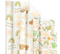 Holijolly baby shower Pack Paper roll - mini roll - ensemble bébé/arc - en - ciel, soleil/nuages pour garçon et fille - 17 x 120 pouces - 3 rouleaux (42,5 pieds carrés)