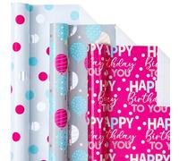 Holijolly birthday Packaging Paper roll - mini Paper roll - ballon/dot/emballage cadeau "happy birthday", bricolage artisanal - 43,2 cm × 3 mètres - 3 rouleaux (42,5 pieds carrés)