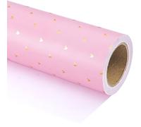 Holijolly double face Valentine Packaging Paper - mini rouleau - 43 cm × 10 m - rose avec feuille d'or amour design pour mariage, anniversaire, anniversaire, vacances, fête