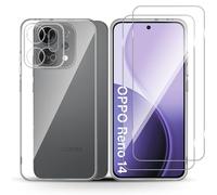 Holilo Coque + 2 Pièces Verre Trempé pour Oppo Reno 14 5G, TPU Case Soyeux Housse Protective 9H Dureté HD Protection DéCran Etui Anti-Rayure Gel Case Étui Silicone Cover