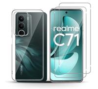 Holilo Coque + 2 Pièces Verre Trempé pour Realme C71 4G/5G, TPU Case Soyeux Housse Protective 9H Dureté HD Protection DéCran Etui Anti-Rayure Gel Case Étui Silicone Cover
