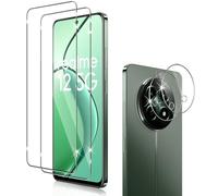 Holilo Pour Realme 12 5G/Realme 12x 5G Verre Trempé + CaméRa ArrièRe Protecteur【2+2 Pièces】,9H Dureté aux Rayures RéSistant Verre Trempé Membrane, Sans Bulles HD Protection DéCran CaméRa Film