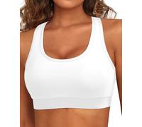 Holipick Haut de bikini de sport pour femme - Dos nageur - Col rond - Haut court rembourré modeste - Maillot de bain uniquement, blanc, Taille S