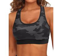 Holipick Haut de bikini de sport pour femme - Dos nageur - Col rond - Haut court rembourré modeste - Maillot de bain uniquement