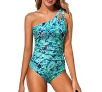 Holipick Maillot de bain une pièce asymétrique pour femme - Contrôle du ventre - Couverture complète - Maillot de bain modeste avec ouverture au niveau de l'épaule, cachemire, Taille L