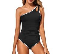 Holipick Maillot de bain une pièce asymétrique pour femme - Contrôle du ventre - Couverture complète - Maillot de bain modeste avec ouverture au niveau de l'épaule, Taille L