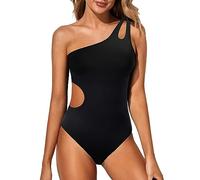 Holipick Maillot de bain une pièce asymétrique pour femme - Contrôle du ventre - Couverture complète - Maillot de bain modeste avec ouverture au niveau de l'épaule, Taille M