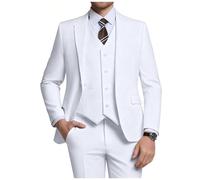 Holivyer Ensemble de Costume 3 pièces pour Homme, Coupe ajustée, Blazer à Deux Boutons, Veste Solide, Pantalon, Costume d'affaires, Mariage, Blanc, Tailee XS