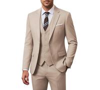Holivyer Ensemble de Costume 3 pièces pour Homme, Coupe ajustée, Blazer à Deux Boutons, Veste Unie, Gilet, Pantalon, Costume d'affaires de Mariage