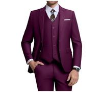 Holivyer Ensemble de Costume 3 pièces pour Homme, Coupe ajustée, Blazer à Deux Boutons, Veste Unie, Gilet, Pantalon, Costume d'affaires de Mariage, Prune, Taille M