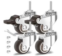HOLKIE 4 Roulettes pour meubles 25mm avec freins M6-1 x 20mm roulettes pivotantes à tige filetée - Roulettes charge lourde verrouillables capacité totale 40kg (2 avec freins et 2 sans)