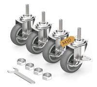 HOLKIE Roulettes pour meubles 75 mm avec freins, M10 x 1,5 x 30 mm Lot de 4 roulettes pivotantes à tige filetée - Roulettes charge lourde verrouillables Gris