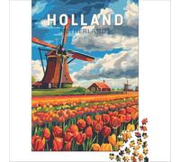 Holland, Netherlands Puzzles 1000 pièces pour Adultes | puzzle pour des vacances pluvieuses un passe temps intérieur parfait quand les projets sont annulés à la maison50x75cm