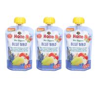HOLLE Blue Bird Gourde Poire, Pomme, Myrtilles et avoine bio Purée 3x100 g