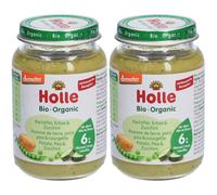 HOLLE Préparation aux légumes bio Pomme de terre, petit pois et courgette 2x190 g