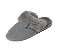Hollert Femmes Mérinos Peau de Mouton Chaussons Malibu Gris Cuir Véritable