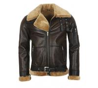 Hollert Homme Veste de Peau Mouton B16 Modèle 3 Noix / Cappuccino Cuir Mérinos