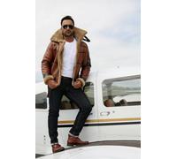 Hollert Homme Veste en Agneau B16 Modèle 5 Châtaigne / Cappuccino Cuir Mérinos