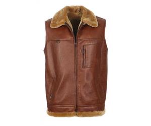Hollert Homme Veste en Agneau Firminius avec Col Bordeaux Gilet en Cuir Fourrure
