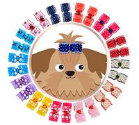 HOLLIHI Lot de 24 Nœuds de Ruban Gros Grain avec Élastiques en Caoutchouc Accessoires de Toilettage pour Chiens Chats à Poils Longs