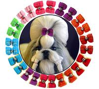 HOLLIHI Lot de 24 Nœuds de Ruban Gros Grain avec Élastiques en Caoutchouc Accessoires de Toilettage pour Chiens Chats à Poils Longs