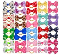 HOLLIHI Lot de 40 Nœuds de Ruban Gros Grain avec Élastiques en Caoutchouc Accessoires de Toilettage pour Chiens Chats à Poils Longs