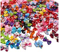 HOLLIHI Lot de 50 Nœuds de Ruban Gros Grain avec Élastiques en Caoutchouc Accessoires de Toilettage pour Chiens Chats à Poils Longs