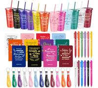 Hollowfly Lot de 12 cadeaux chrétiens espagnols en vrac pour femme, cadeaux religieux, gobelets avec verset de la Bible, gobelets en plastique avec stylos, carnets et porte-clés en silicone pour
