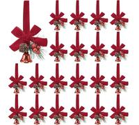 Hollowfly Lot de 24 cloches de Noël en velours avec grelots et pommes de pin à suspendre pour la maison, la porte, la couronne, les cadeaux de vacances (rouge)