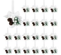 Hollowfly Lot de 24 cloches de Noël en velours avec grelots et pommes de pin à suspendre pour maison, porte, couronne, cadeaux de vacances, décoration de fête (blanc)