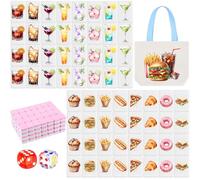 Hollowfly Lot de 65 blocs de mahjong de 30 mm avec sacs de rangement pour 2 joueurs Mahjong - Motif nourriture et boisson - Pas de bricolage nécessaire pour un ami ou une famille