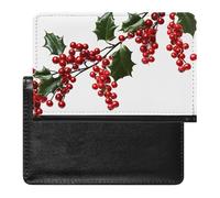 Holly Berry Branches Étui portefeuille de voyage sécurisé en cuir synthétique pour cartes de crédit Sac de rangement pour passeport pour homme et femme, blanc, taille unique, moderne, blanc, Taille