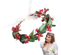 Holly Berry - Couronne de fleurs de Noël avec feuilles artificielles - Couronne de cheveux de plage festive - Accessoire photo élégant pour les fêtes de vacances, les mariages, les séances photo