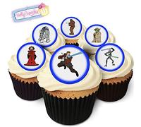 Holly Cupcakes 24 Edible Pre-Cut Wafer Cake Toppers: Blue Star Wars