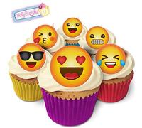 Holly Cupcakes 24 Fabulous Edible Pre-Cut Wafer Cake Toppers: Happy Emojis