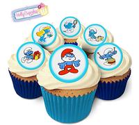 Holly Cupcakes 24 Fabulous Edible Pre-Cut Wafer Cake Toppers: Smurfs
