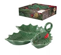 HOLLY ET BERRIES Bol coupelle 3 compartiments en Porcelaine verte et rouge 20x20