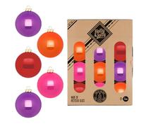 Holly & Jolly - Boules de Noël Party Time, 12 pièces | Boules de Noël en verre, environ 8 cm, décorations de sapin de Noël en violet, orange, rouge et rose, brillantes